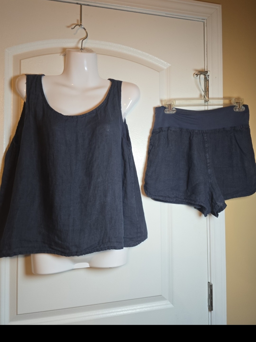 Splendid Iris Linen Made in Italy Navy short Set
